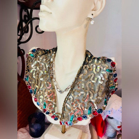 Handmade Vintage sequined collar made in Belgium Like New!! - Picture 11 of 11